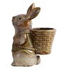 Brown Ceramic Rabbit Holding Basket Garden Figurine