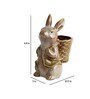 Brown Ceramic Rabbit Holding Basket Garden Figurine