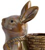 Brown Ceramic Rabbit Holding Basket Garden Figurine