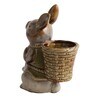 Brown Ceramic Rabbit Holding Basket Garden Figurine