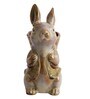 Brown Ceramic Rabbit Holding Basket Garden Figurine