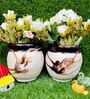 Brown Ceramic Floor Planter, Set of 2