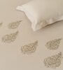 Brown Embroidered 210 TC Cotton King Sized Bedsheet with 2 Pillow Covers