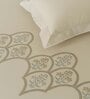 Brown Embroidered 210 TC Cotton King Sized Bedsheet with 2 Pillow Covers