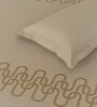 Brown Embroidered 210 TC Cotton King Sized Bedsheet with 2 Pillow Covers