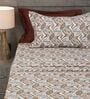 Brown Contemporary Ikat Pattern 210 TC 100% Cotton Superking Bedsheet with 2 Pillow Covers