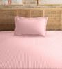 Pink Cotton 210TC Striped Single Bedsheet with 1 Pillow Cover