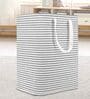 Grey Striped Linen Cotton Foldable 60 Ltr Laundry Basket