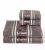 Brown Cotton Printed  460 GSM Bath & Hand Towels 4Pcs Bath And Hand Towels