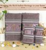 Brown Cotton Printed  460 GSM Bath & Hand Towels 4Pcs Bath And Hand Towels