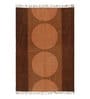 Brown Cotton Screen Printed Hand Woven 7 x 5 Feet Dhurrie