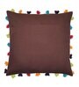Brown Cotton Solid Tassel 8x8 inches Cushion Covers (1 Pc)