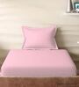 Pink Cotton Solid 210TC Plain Single Bedsheet with 1 Pillow Cover