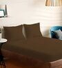 Brown Cotton Solid 210TC Plain Super King Bedsheet with 2 Pillow Covers