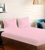 Pink Cotton Solid 210TC Plain Super King Bedsheet with 2 Pillow Covers