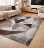 Brown Cream Abstract Polypropylene 11 ft x 8 ft Machine Made Carpet