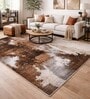 Brown Cream Abstract Polypropylene 7 ft x 5 ft Machine Made Carpet
