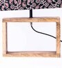 Rectangular E27 Holder Wooden Base Table Lamp (Brown Base) with Fabric Shade (Black & Red)