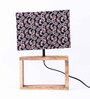 Rectangular E27 Holder Wooden Base Table Lamp (Brown Base) with Fabric Shade (Black & Red)