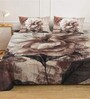 Brown Digital Floral Printed Cotton Blend Double Bedsheet with 2 Pillow Covers