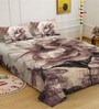 Brown Digital Floral Printed Cotton Blend Double Bedsheet with 2 Pillow Covers