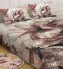 Brown Digital Floral Printed Cotton Blend Double Bedsheet with 2 Pillow Covers