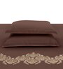 Brown Embroidered 210 TC Cotton King Sized Bedsheet with 2 Pillow Covers