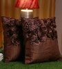 Brown Embroidered Polyester 16X16 Inches Cushion Cover (Set of 2)