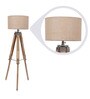 Colstrip Brown Fabric Shade Tripod Floor Lamp With Wood Base