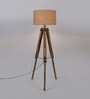 Colstrip Brown Fabric Shade Tripod Floor Lamp With Wood Base