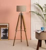 Colstrip Brown Fabric Shade Tripod Floor Lamp With Wood Base