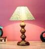 Brown Fabric Shade Table Lamp With Copper Base