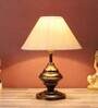 Brown Fabric Shade Table Lamp With Copper Base