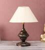 Brown Fabric Shade Table Lamp With Copper Base