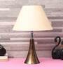 Brown Fabric Shade Table Lamp With Copper Base
