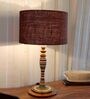 Bling Brown Fabric Shade Night Lamp With Wood Base