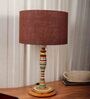 Bling Brown Fabric Shade Night Lamp With Wood Base