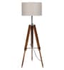 Brown Fabric Shade Tripod Floor Lamp with Beige Base