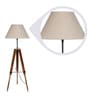 Brown Fabric Shade Tripod Floor Lamp With Beige Base