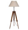 Brown Fabric Shade Tripod Floor Lamp With Beige Base