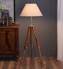 Brown Fabric Shade Tripod Floor Lamp With Beige Base