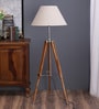 Brown Fabric Shade Tripod Floor Lamp With Beige Base