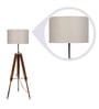 Brown Fabric Shade Tripod Floor Lamp with Beige Base