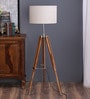 Brown Fabric Shade Tripod Floor Lamp with Beige Base