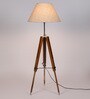 Brown Fabric Shade Tripod Floor Lamp With Beige Base