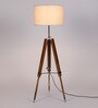 Brown Fabric Shade Tripod Floor Lamp with Beige Base
