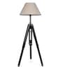 Brown Fabric Shade Tripod Floor Lamp With Black Base