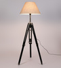 Brown Fabric Shade Tripod Floor Lamp With Black Base