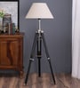 Brown Fabric Shade Tripod Floor Lamp With Black Base