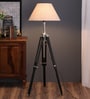 Brown Fabric Shade Tripod Floor Lamp With Black Base